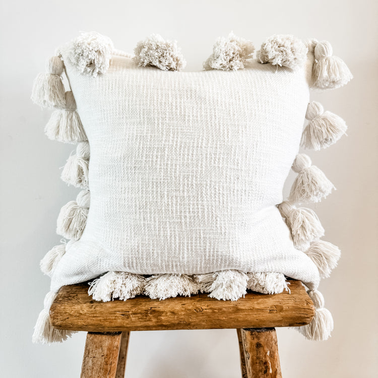 Maklak Tassel Cushion Cover – White | 45x45cm