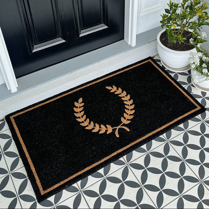 Wreath Doormat - Black Natural Painted