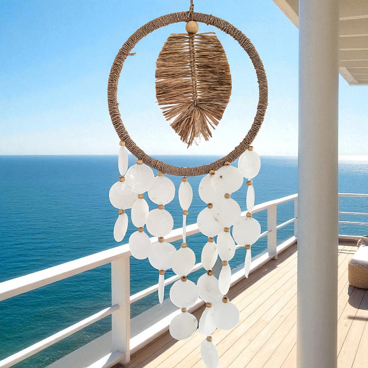 Coastal Raffia Palm & Capiz Shell Wall Hanging
