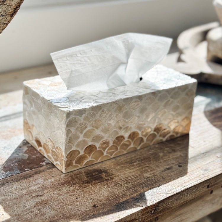 Shell Mosaic Tissue Box Cover | Scallop