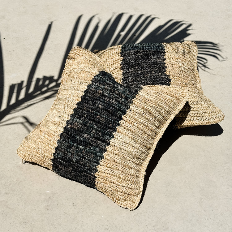 Bora Bora Raffia Cushion Cover | Natural & Black | 50x50cm
