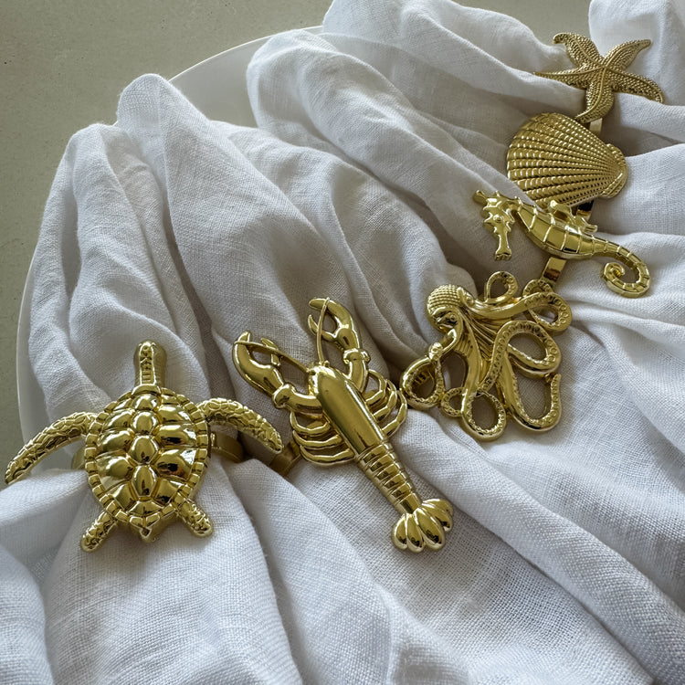 Golden Ocean Napkin Ring Set – 6 Piece