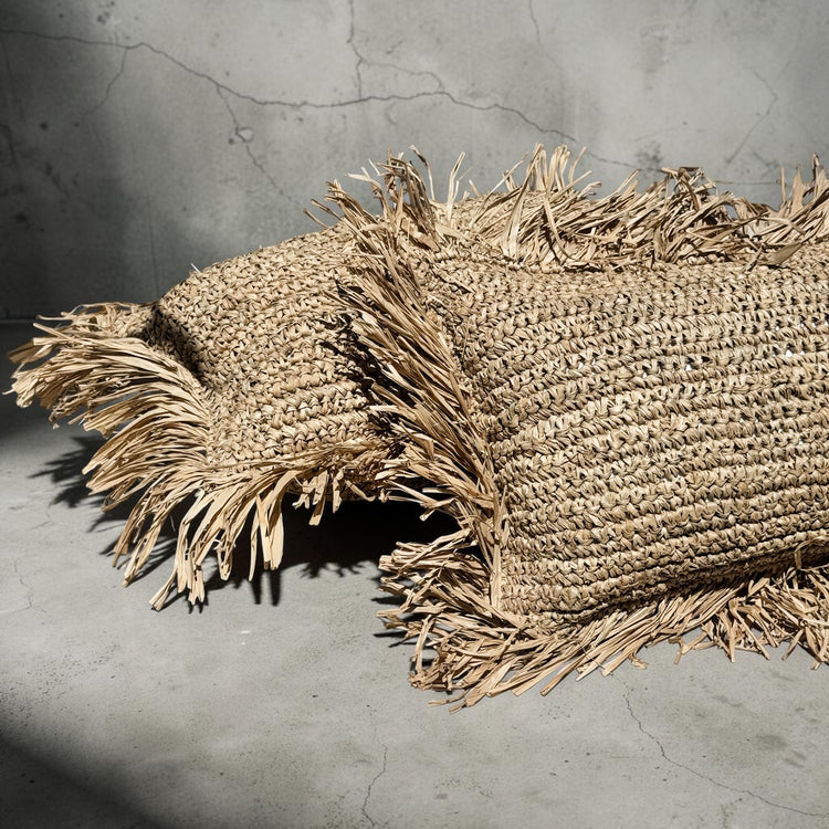Bora Bora Raffia Cushion Cover | Natural with Fringe | 30x50cm