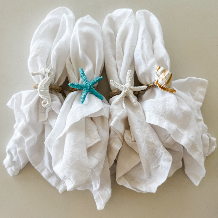 Coastal Charm Napkin Ring Set – Starfish, Seahorse & Shell (Set of 4)