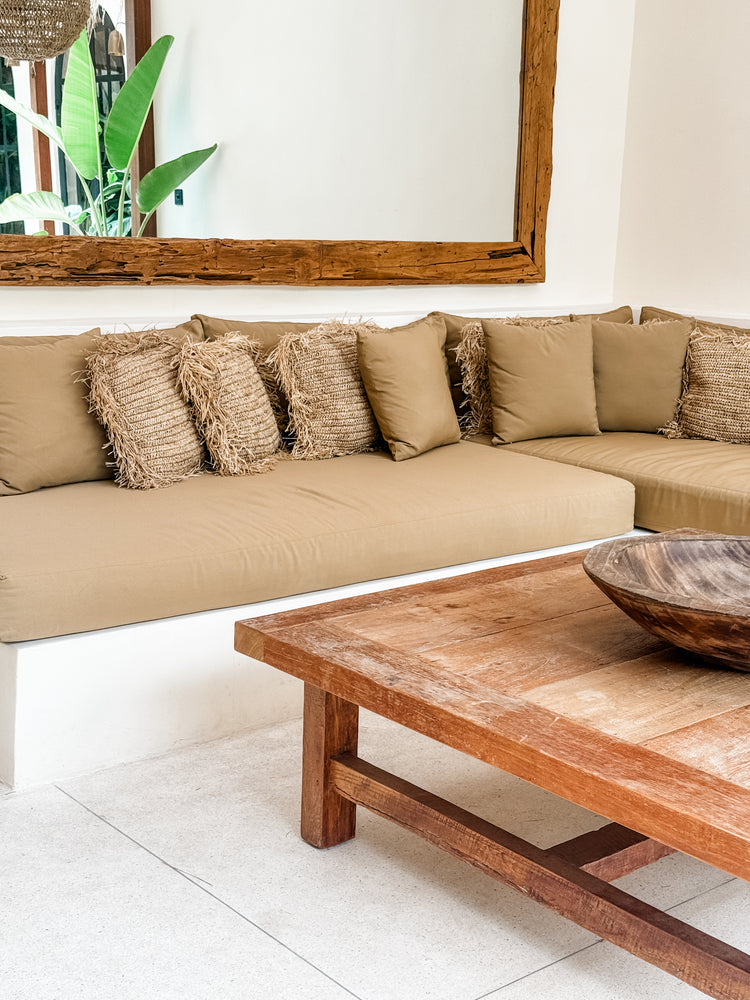 Bora Bora Raffia Cushions | Natural with Fringe | 50x50cm