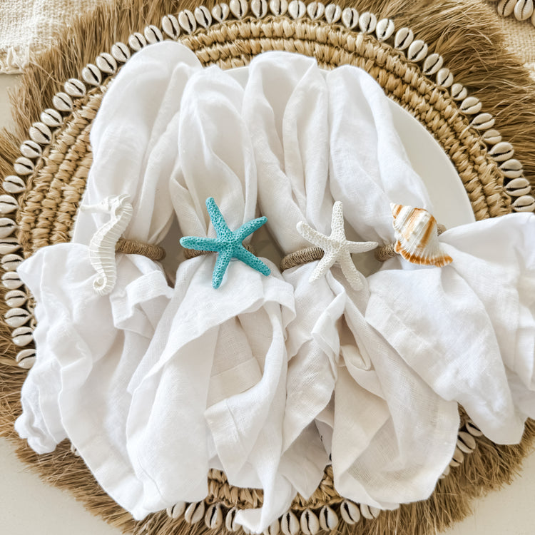 Coastal Charm Napkin Ring Set – Starfish, Seahorse & Shell (Set of 4)