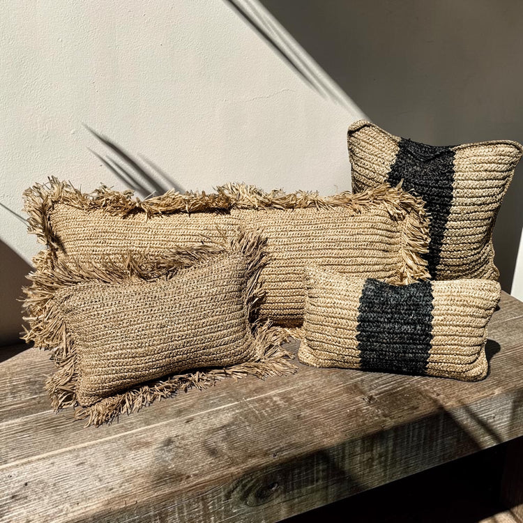 Bora Bora Raffia Cushion Cover | Natural with Fringe | 30x50cm