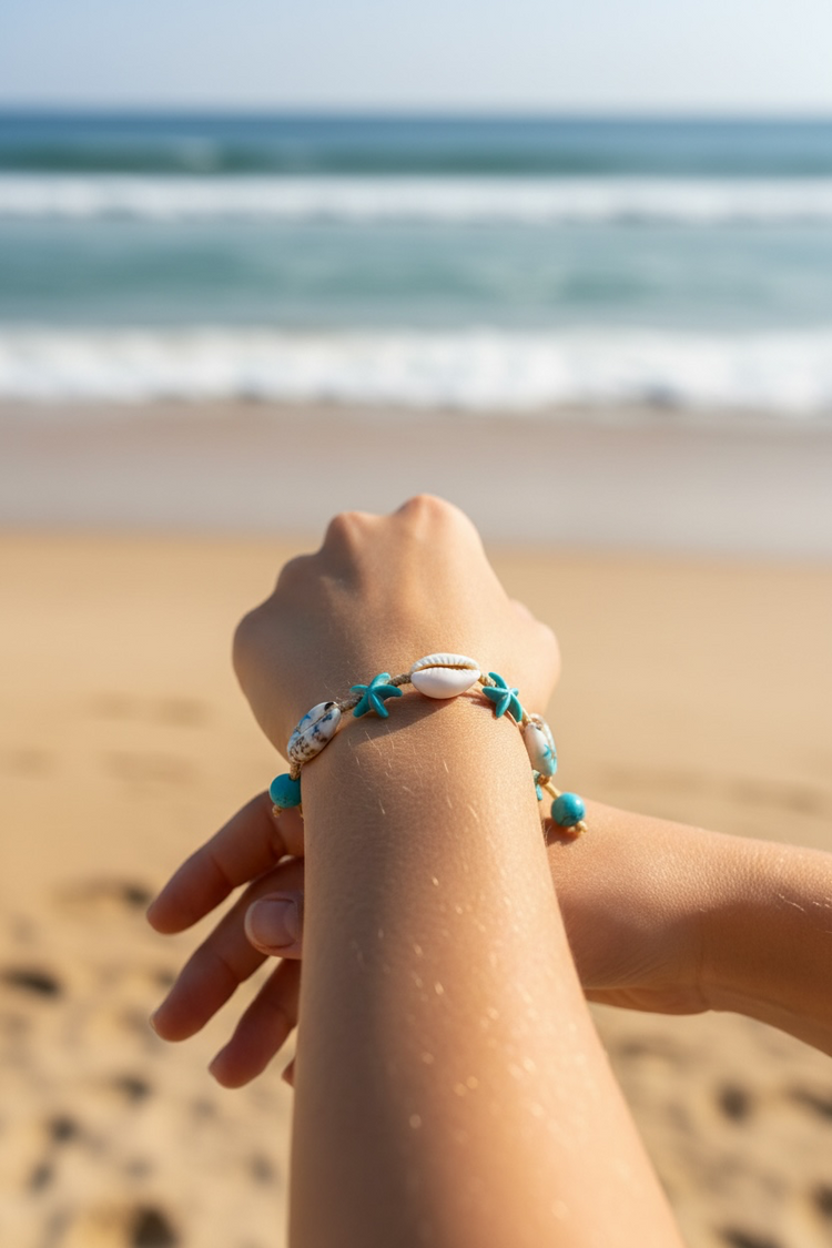 Turquoise Starfish & Cowrie Anklet Bracelet | Willow & the Waves Collection