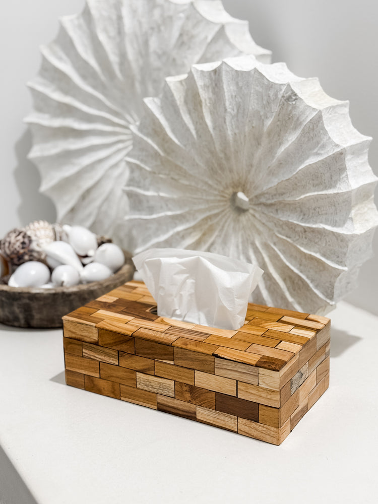 Wood Mosaic Tissue Box