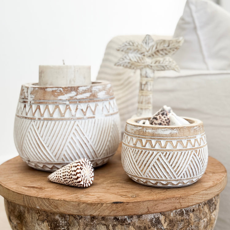 Natural Sumba Whitewash Bowls | Stripes