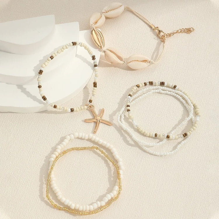Bohemian Cowrie Rice Bead Bracelet Set | Willow & the Waves Collection