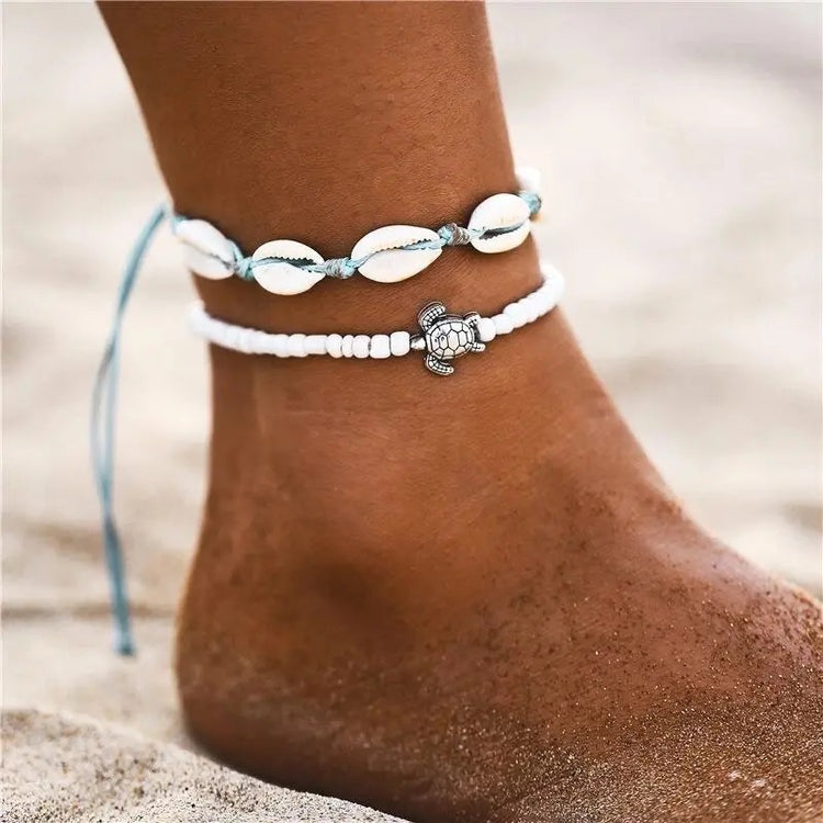Turtle Cowrie Anklet/Bracelet Set | Willow & the Waves Collection