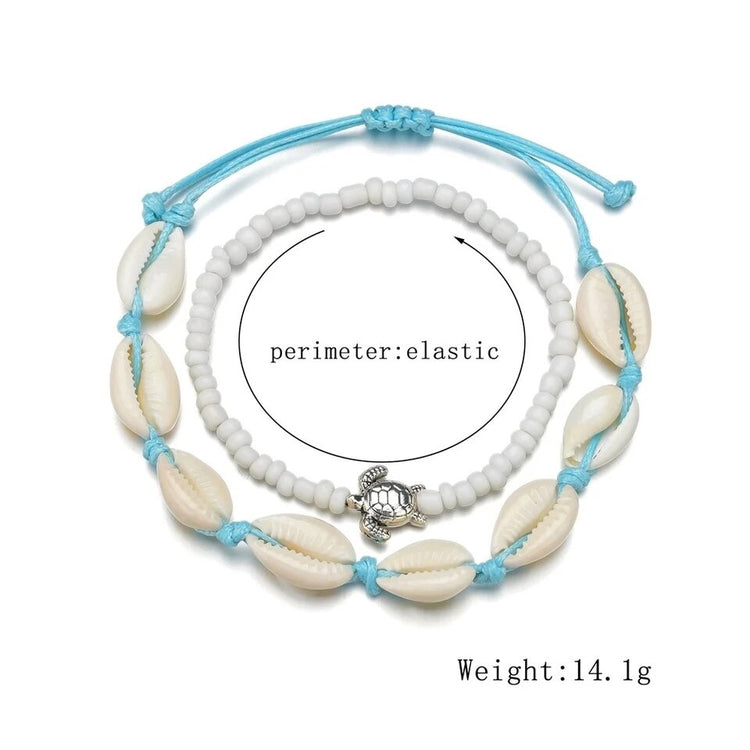Turtle Cowrie Anklet/Bracelet Set | Willow & the Waves Collection