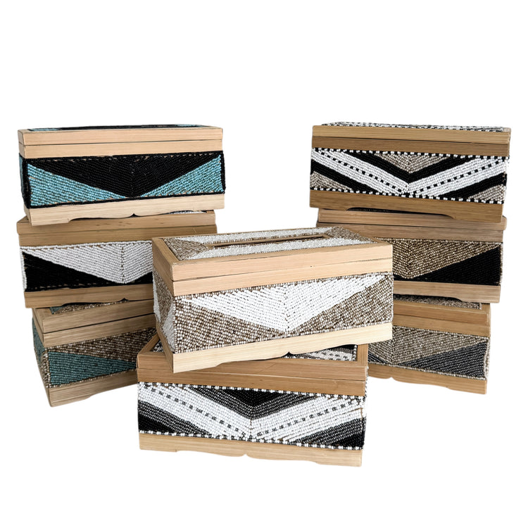 Coastal Luxe Beaded Tissue Box | Natural & Silver
