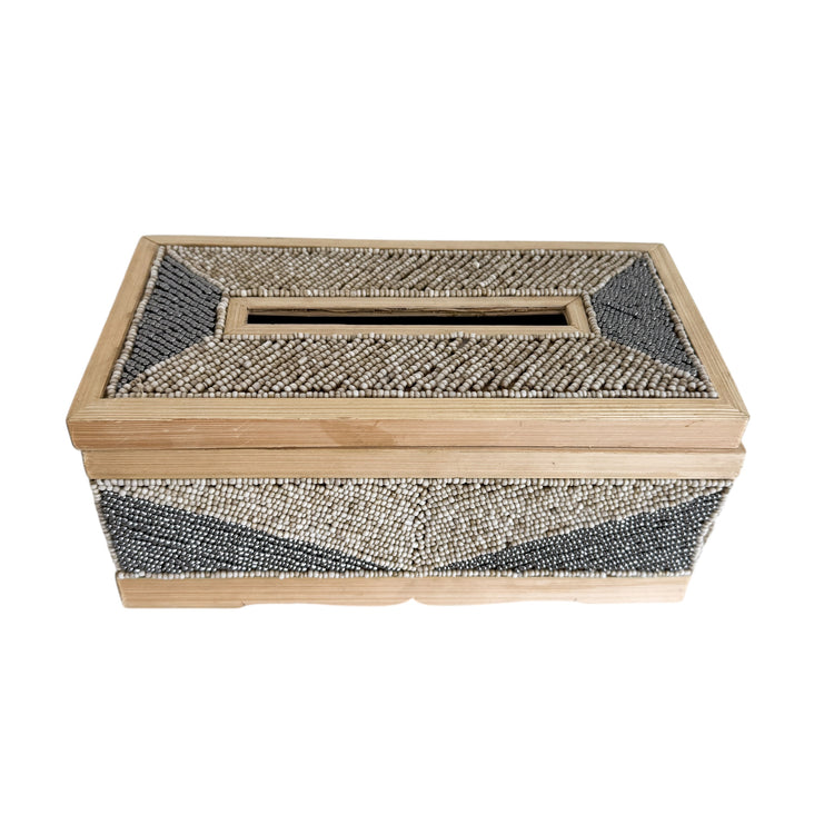 Coastal Luxe Beaded Tissue Box | Natural & Silver