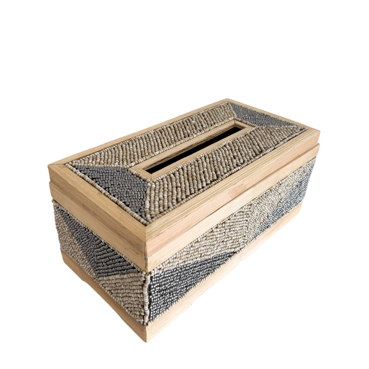 Coastal Luxe Beaded Tissue Box | Natural & Silver