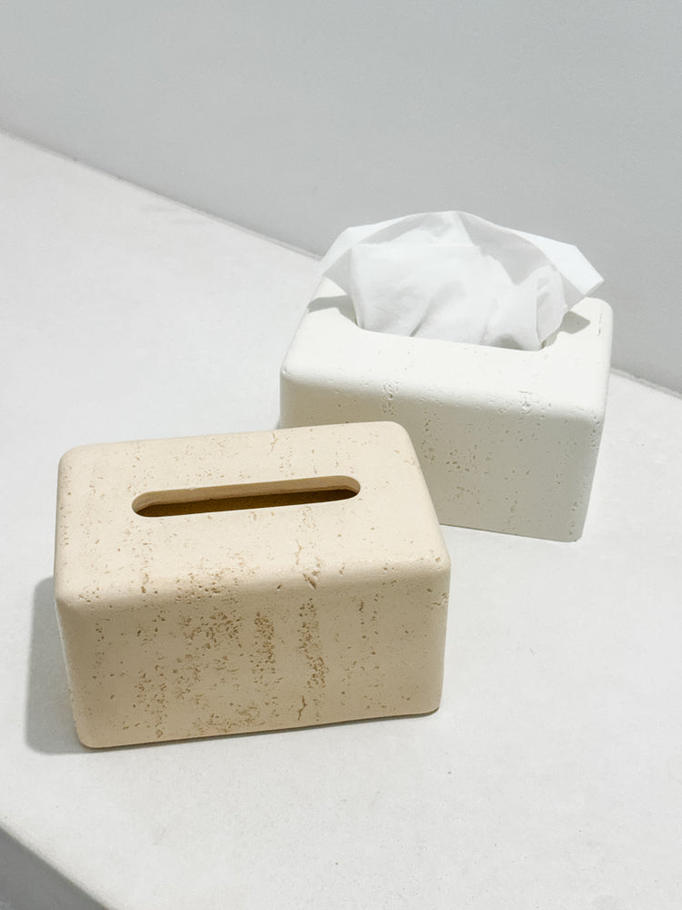Travertine-Style Tissue Box | Sand