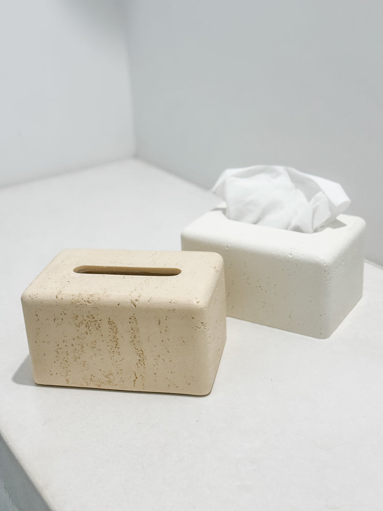 Travertine-Style Tissue Box | Sand