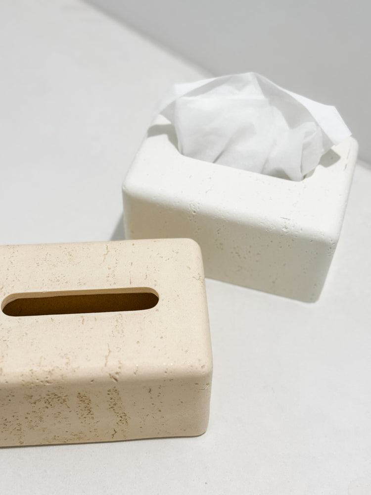 Travertine-Style Tissue Box | Chalk