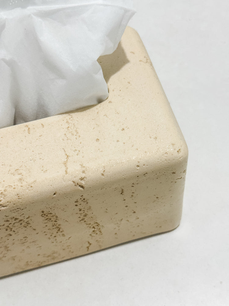 Travertine-Style Tissue Box | Sand