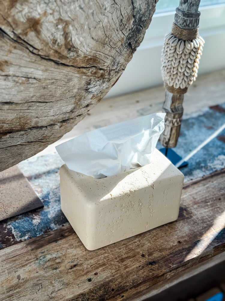 Travertine-Style Tissue Box | Sand