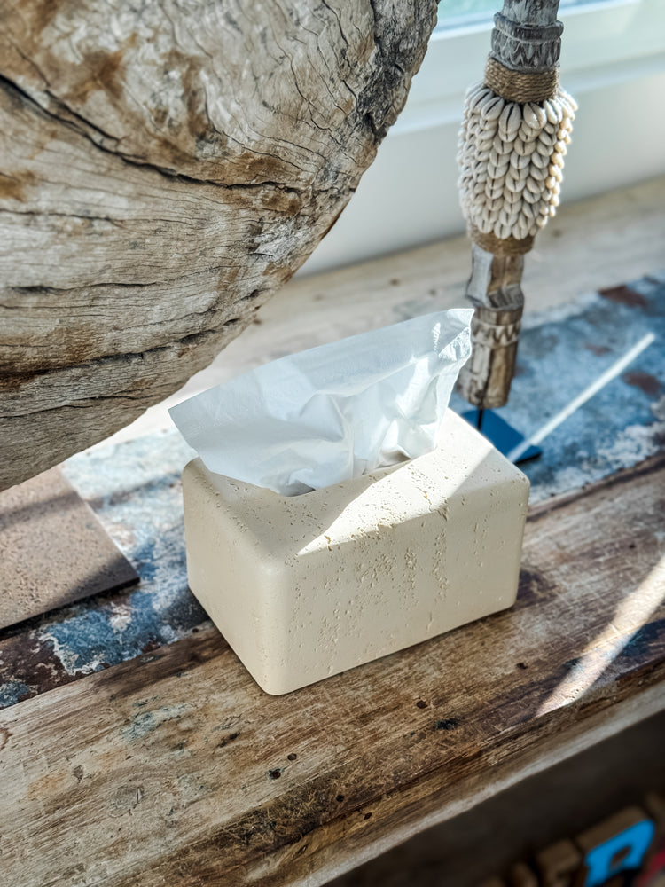 Travertine-Style Tissue Box | Sand
