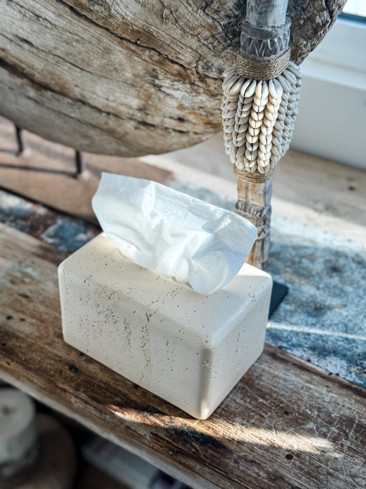 Travertine-Style Tissue Box | Sand