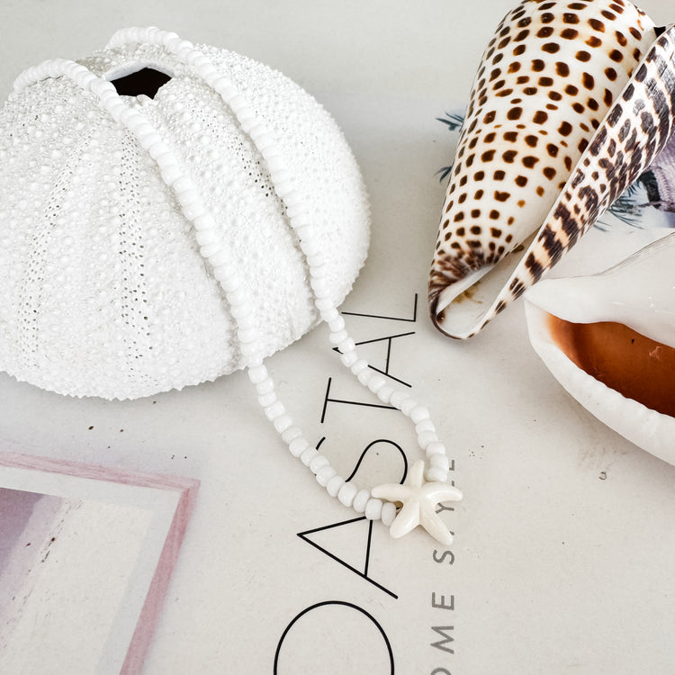 Starfish Beaded Necklace – White