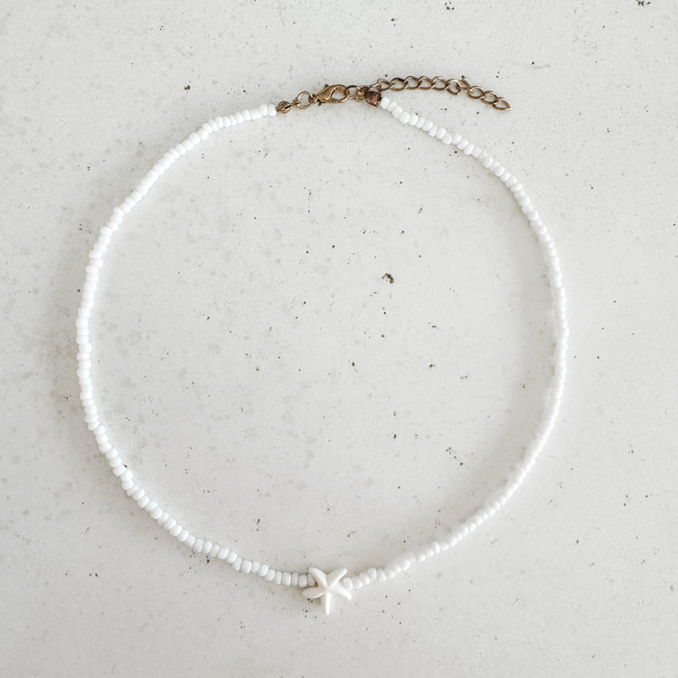 Starfish Beaded Necklace – White
