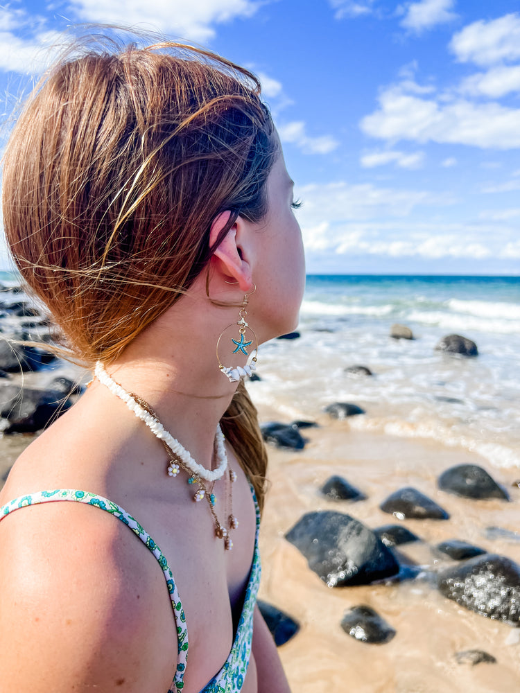 Magnesite Shell Earrings with Turquoise Starfish | Willow & the Waves Collection