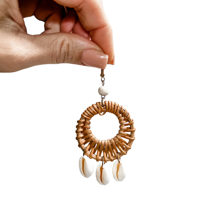 Rattan & Cowrie Shell Earrings | Natural | Willow & the Waves