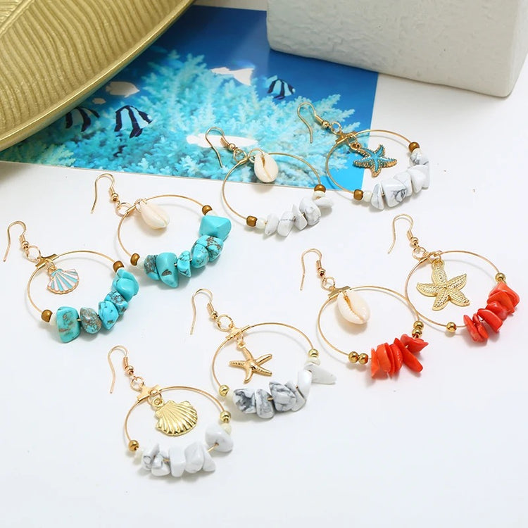 Magnesite Shell Earrings with Turquoise Starfish | Willow & the Waves Collection