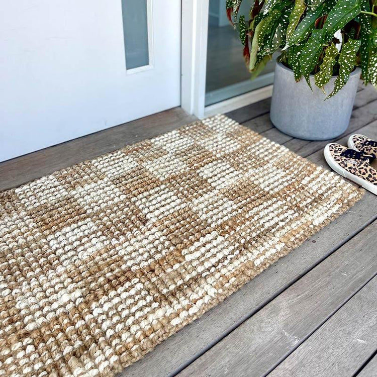 Natural White Check Jute Mat