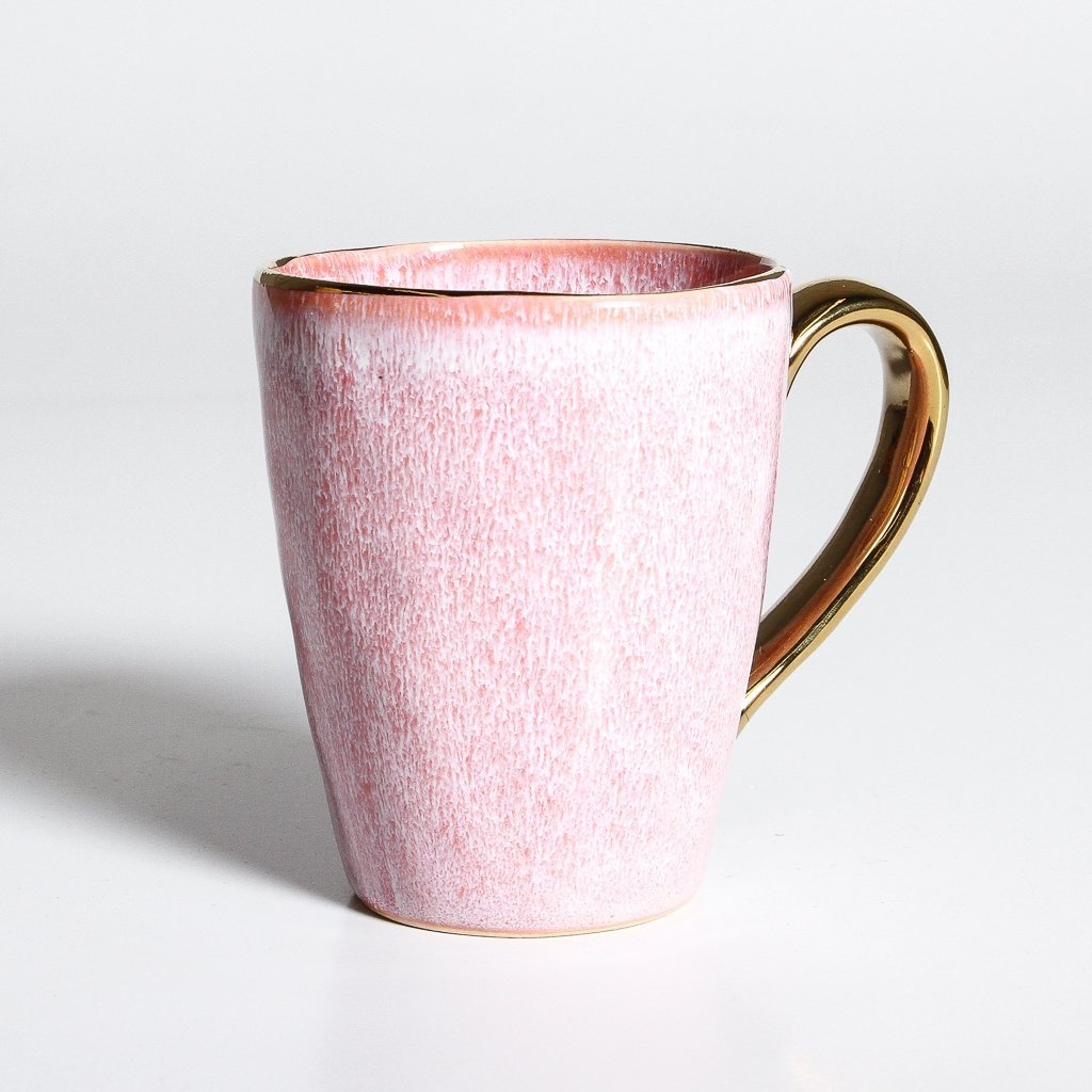 Senseo Mug in Pink featuring gilded gold rim and handle