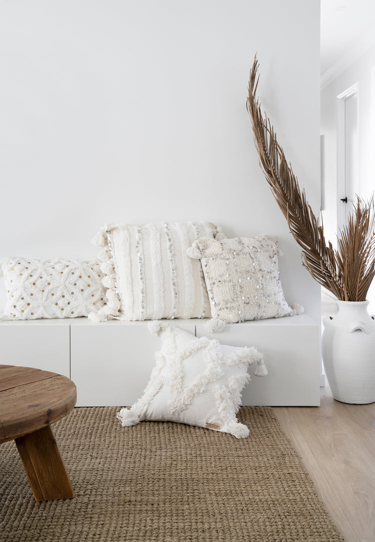 White Ostara Fringe Cushion Cover