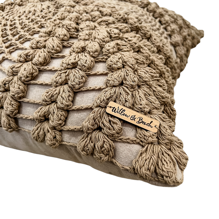 Maria Crochet Cushion Cover | Brown | 50x50cm