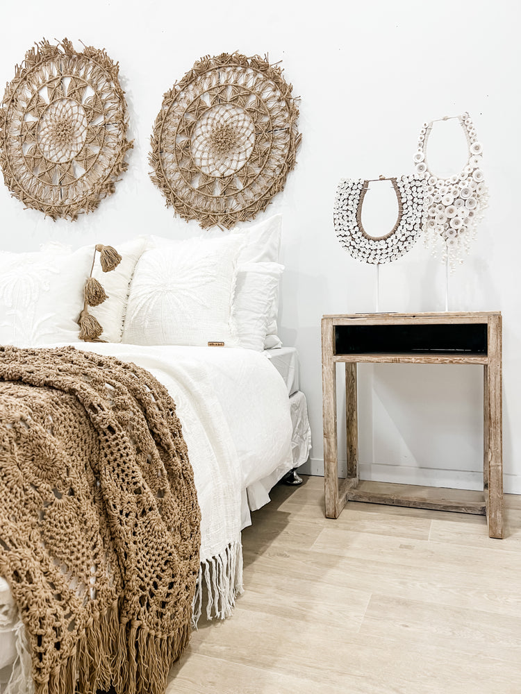 Brown Maria Crochet Throw Bed Runner Natural Homewares