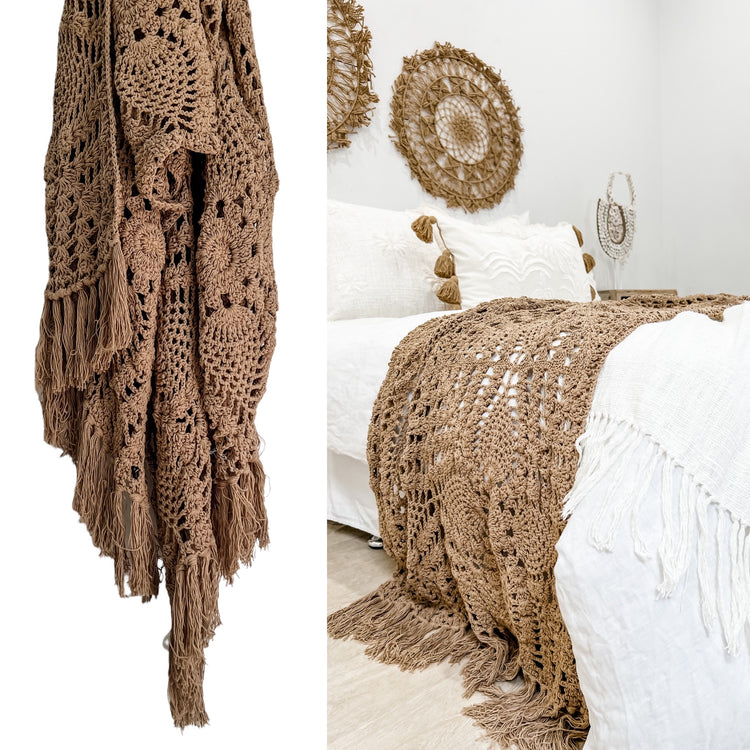 Brown Maria Crochet Throw Bed Runner