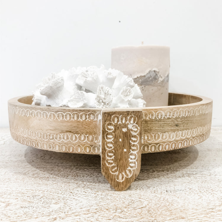Wooden Footed Tray featuring carving