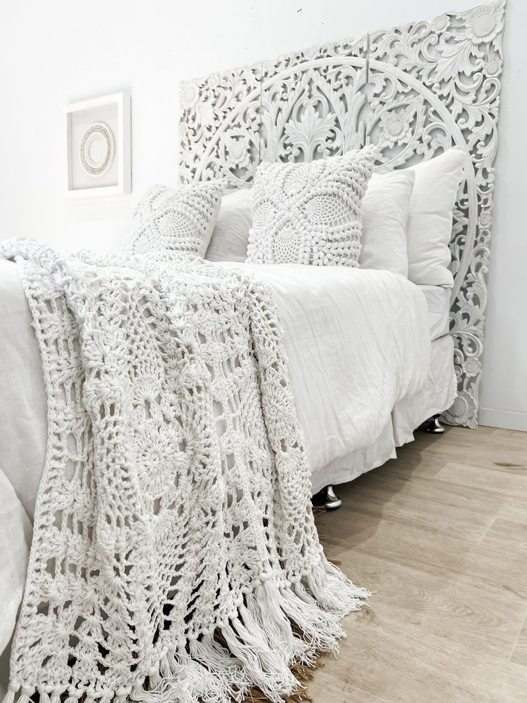 Maria Crochet Cushion Cover | White | 50x50cm Preorder