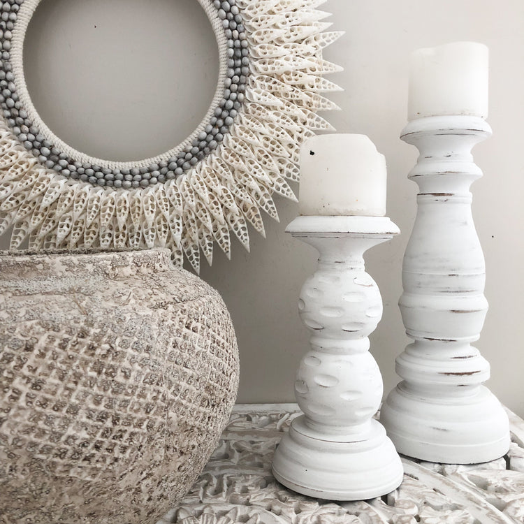 Boho Whitewash Candle Sticks Coastal Decor