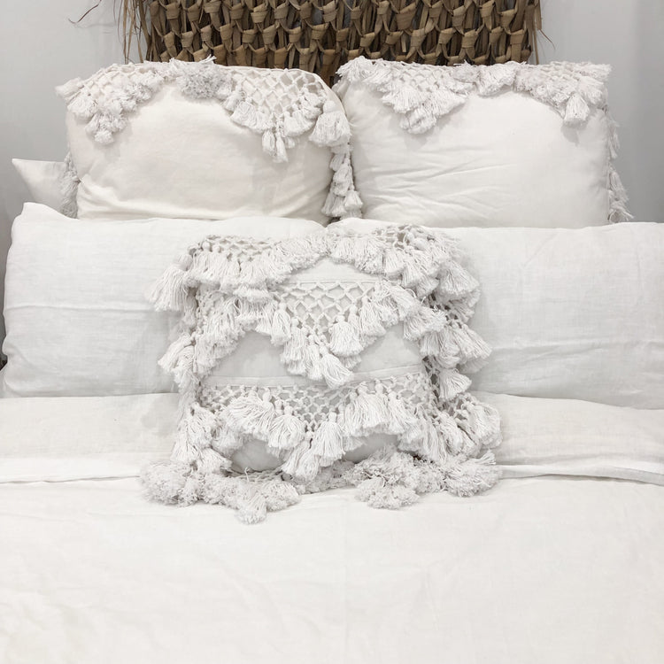 Hand Loomed Nirvana Cushion featuring macrame
