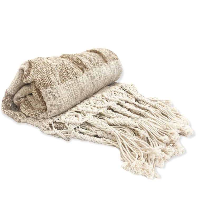 Natural Textured Hartley Throw featuring macrame detail