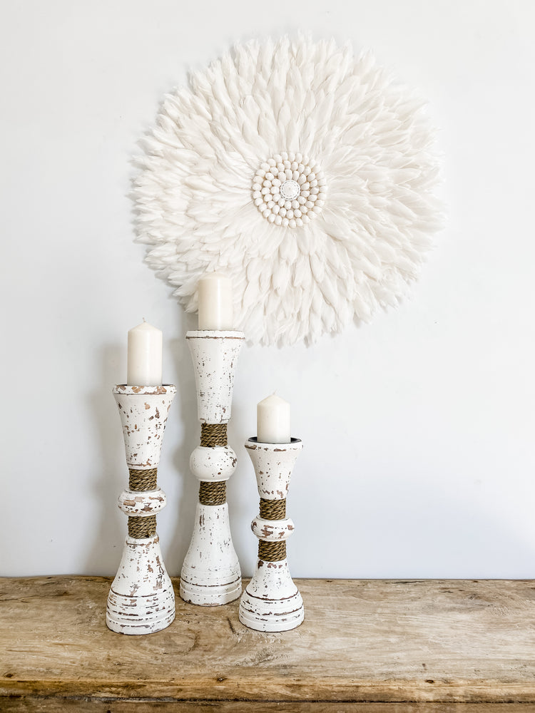 Seafoam Rope Candle Holders Coastal Decor