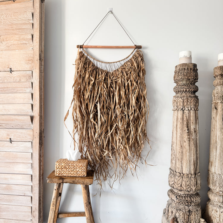 Luna White Detail Raffia Wall Hanging | Natural Fibre Wall Art | 65x120cm