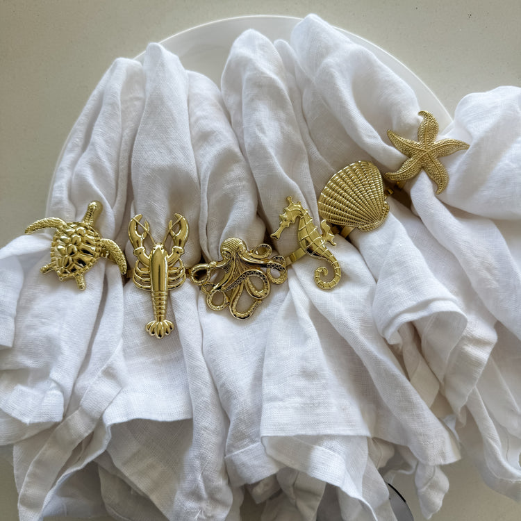 Golden Ocean Napkin Ring Set – 6 Piece