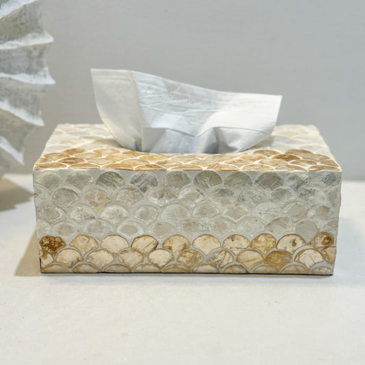 Shell Mosaic Tissue Box Cover | Scallop