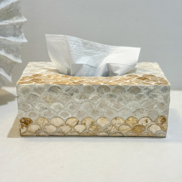 Shell Mosaic Tissue Box Cover | Scallop