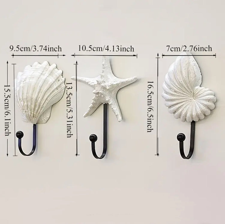 Coastal Shell Trio – Resin Wall Hook Set (3)