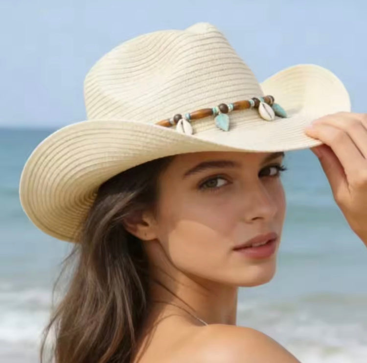 Ocean Breeze Cowgirl Hat | Natural with Turquoise Shell Charms